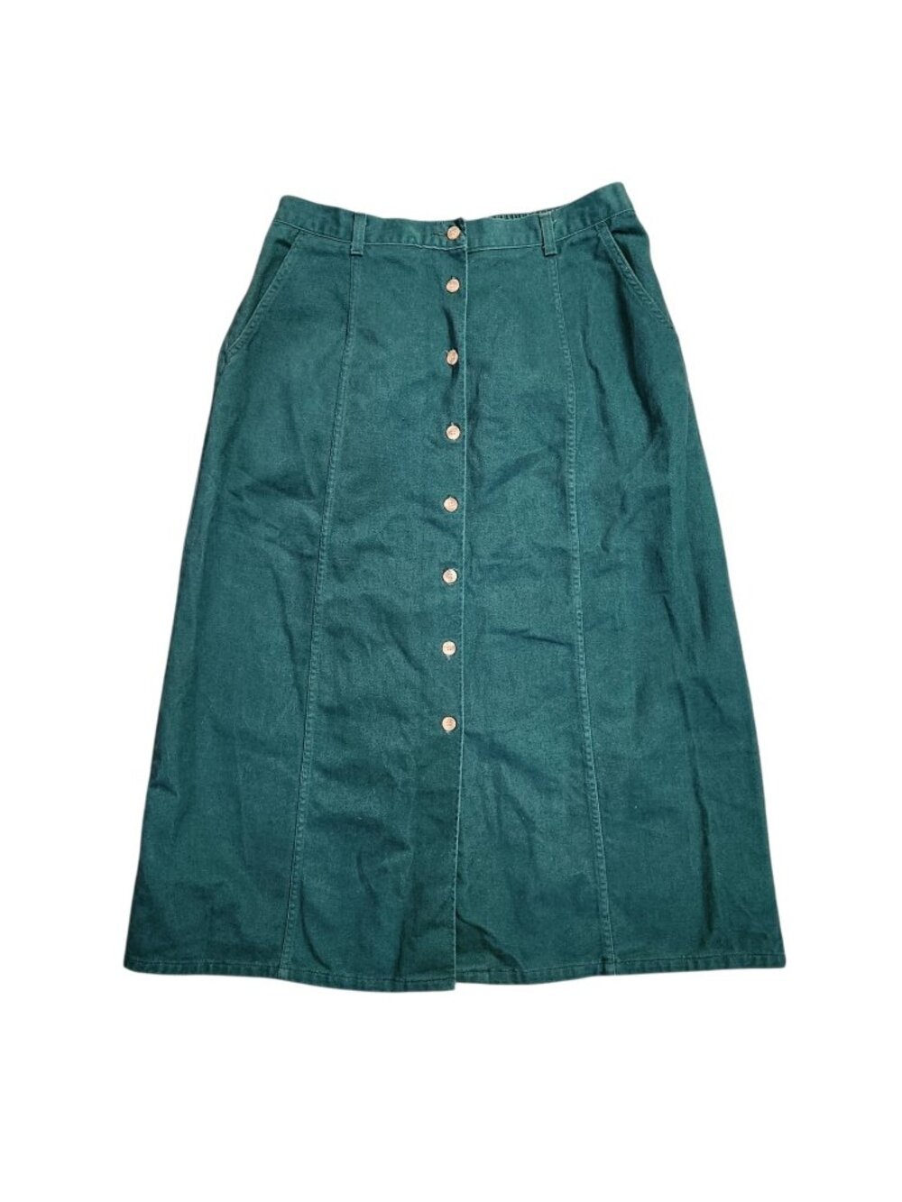 Vintage 90s Hunt Club Cotton Maxi Skirt size 18 Green Button Down With Pockets